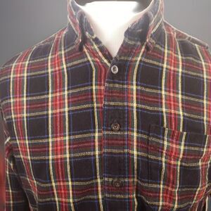 L.L. Bean Shirt Mens Medium Black Red Scotch Plaid Cotton Flannel Button Down